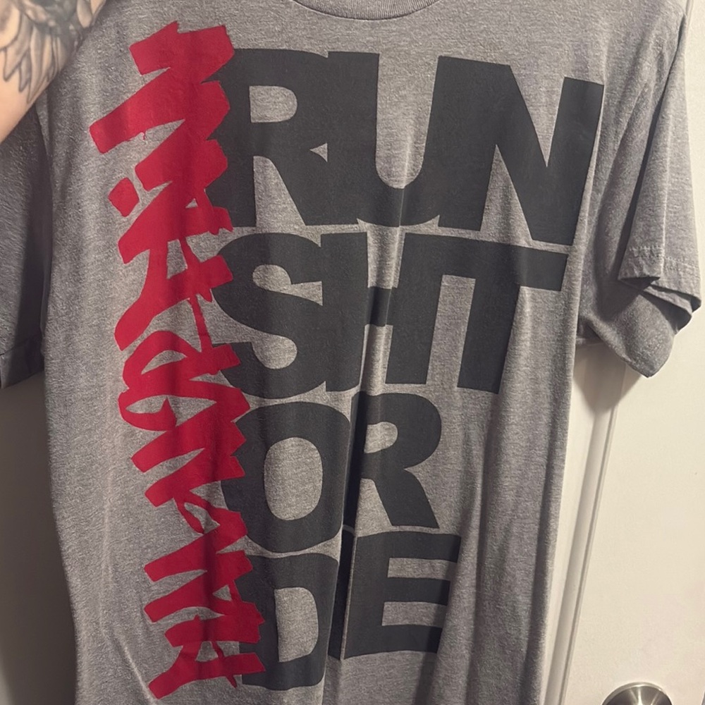 Flag Nor Fail Gray and Red Short Sleeve Tee Bold Graphic Design